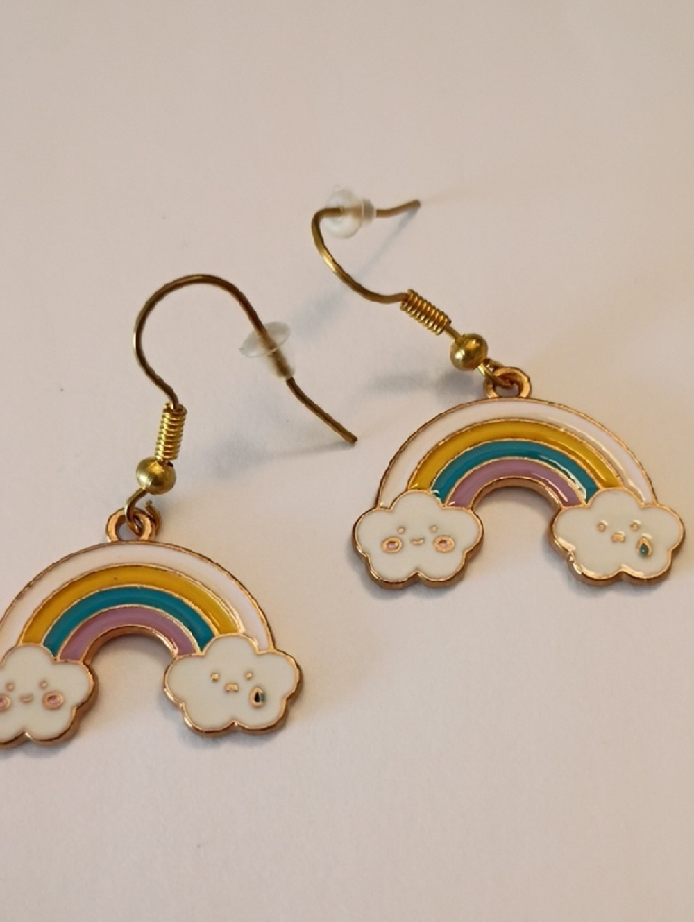 Clearance Rainbow Cloud Drop Earrings - Gold Tone Pink Blue Yellow